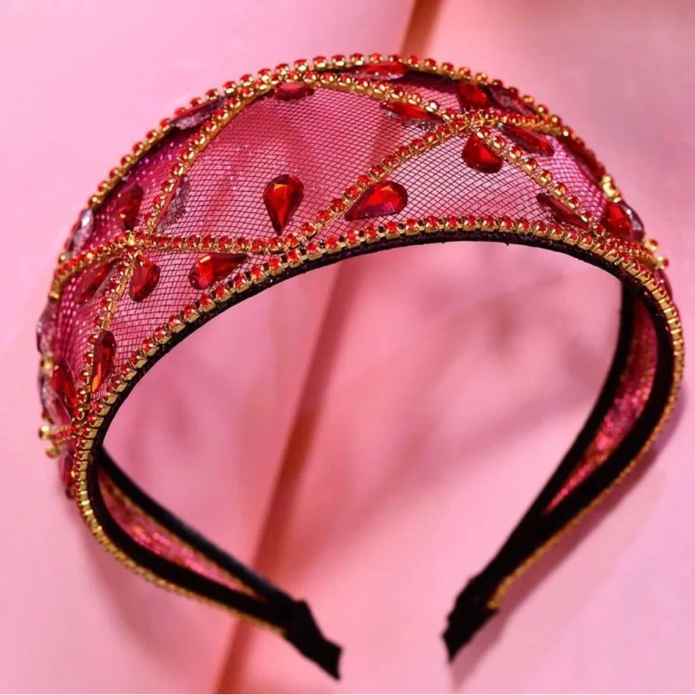 Red Jeweled Mesh Headband